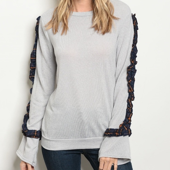 💜Gray Sweater w Embellished Bell Sleeves - Picture 2 of 2